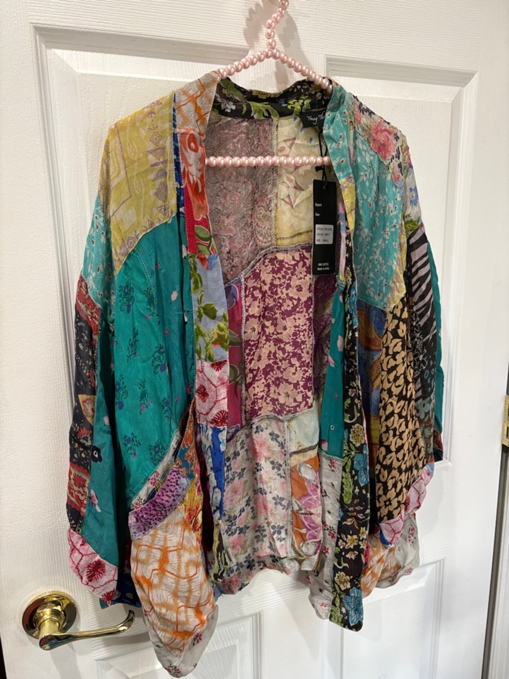 Young threads sheer patchwork kimono